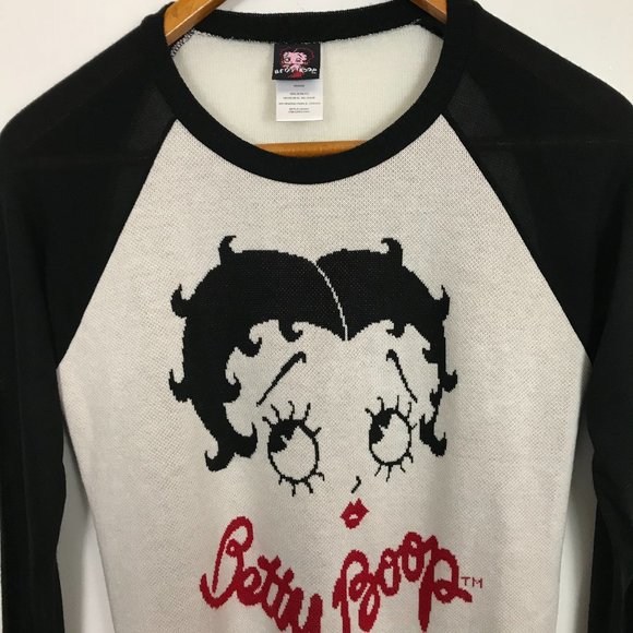 Betty Boop Sweaters - Betty Boop Black White Crew Neck Large Sweater